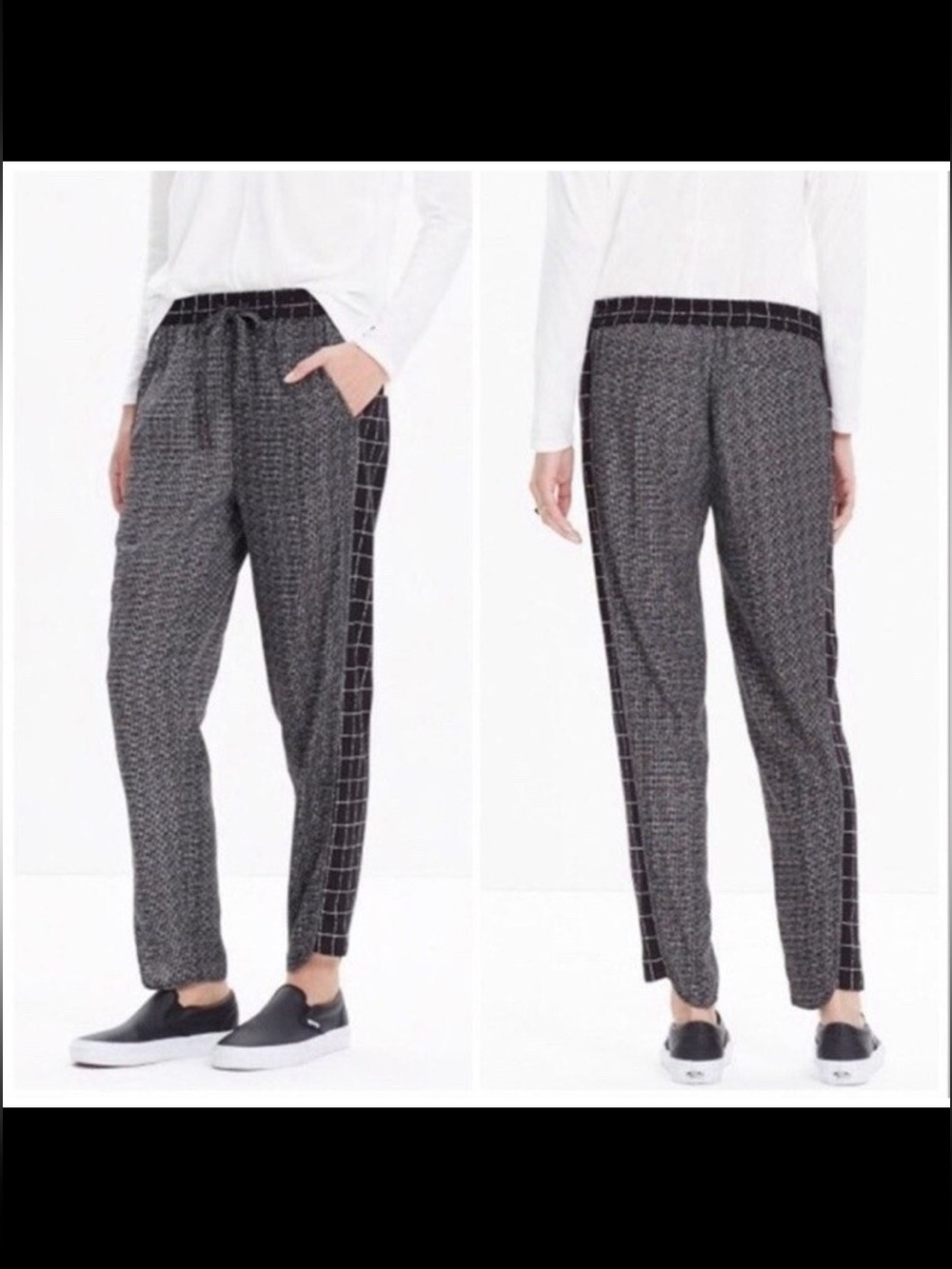 Madewell Track Trousers in Graph Grid Print Black White Size S